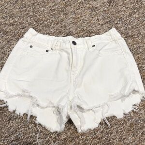 Aerie White Frayed Hem Jean Shorts